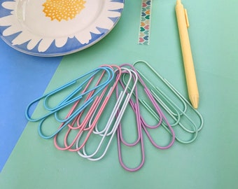 Jumbo Pastel Paperclips / Pack of 10 Giant Paperclips / Pastel Coloured Paperclips