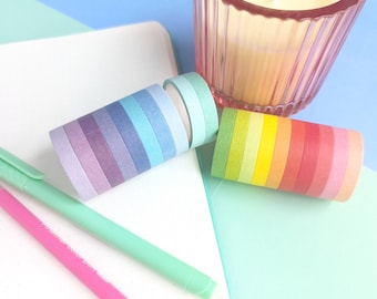 Rainbow Thin Washi Tape Set – 20 Colourful Planner Tapes (7.5mm)