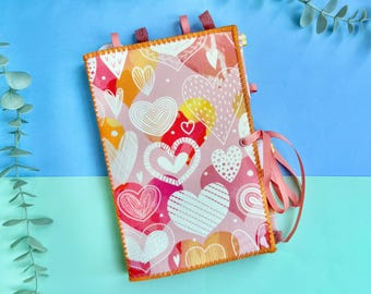 Slim Handmade Junk Journal – Hearts Fabric Cover Memory Journal