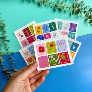 Floral Stamp Stickers - Stamp Sticker Sheet - Journaling Stickers - Happy Mail Stickers