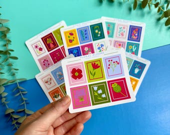 Floral Stamp Sticker Sheet – Journaling, Planner & Scrapbook Stickers