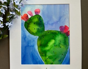 Original Prickly Pear Cactus Watercolor Painting