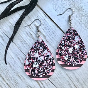 Halloween Earrings, Ghosts Earrings, Glow in the Dark Leather, Vegan Leather, Silver Tone, Nickel Free Ear Wires, Lightweight