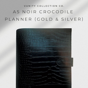 A5 Planner Croc Noir | Gold Rings or Silver Rings | Black Ebony Agenda