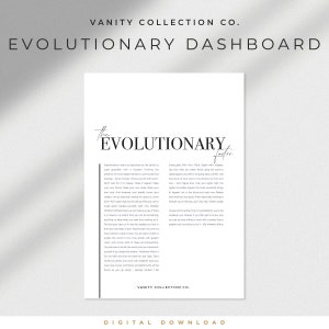 May include: A black and white printable digital download with the text "The Evolutionary Factor" and a quote about the importance of being adaptable and having a positive mindset. The text is centered on a white background.