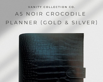 A5 Planner Croc Noir | Gold Rings or Silver Rings | Black Ebony Agenda