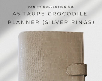 A5 Planner Croc Taupe Beige Planner | Silver Rings | Light Brown Oat Tan Agenda