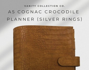 A5 Planner Croc Cognac | Silver Rings | Light Brown Ginger Cinnamon Agenda