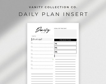 Daily Planner Insert Priorities To Do List - Printable - A5 - Script