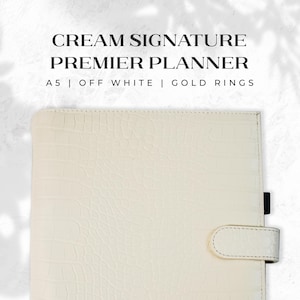 A5 Planner Croc Creme Ivory Off-White Organizer | Gold Rings | White Agenda