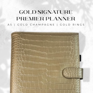 LIMITED EDITION | Gold Signature — Premier Planner (A5) | Gold Rings | Light Metallic Champagne Texture Agenda