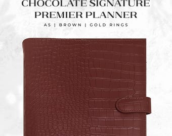 Chocolate Signature — Premier A5 Planner | Brown Croc 6 Ring Binder with Pocket