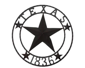Texas 1836 Star Wrought Iron Wheel Wall Decor - Texas Metal Lone Star Wall Decor - Western Rustic Barn Decor