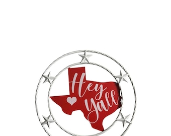 Texas Map “Hey Yall” Wrought Iron Wheel Wall Decor - Texas Metal Lone Star Wall Decor - Western Rustic Barn Decor