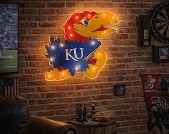Kansas Jayhawks Jayhawk Logo Illuminated Recycled Metal Wall Decor