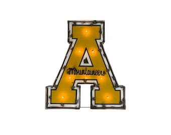 Appalachian State "A"  Illuminated recycled metal wall decor