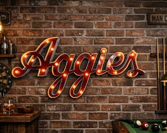 Lighted Texas Aggies recycled metal signs
