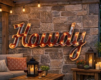 Lighted Texas A&M Howdy recycled metal signs