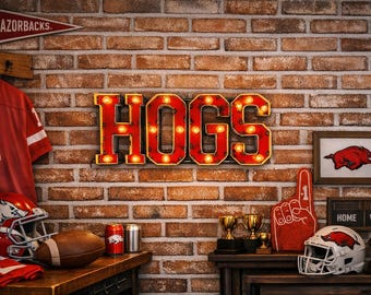 Arkansas "HOGS" Illuminated Recycled Metal Wall Art