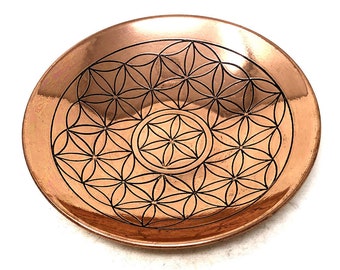 Copper Bowl 6" Flower of Life Design, Use for burning incense cones, resin, offerings, trinkets and more!