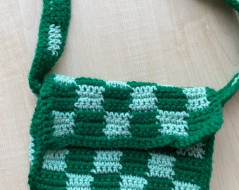 Handmade Crochet Checkered Shoulder Bag