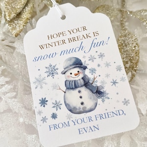 Printed Blue Snowman Christmas Gift Favor Tags for School Classroom Friends Teacher, Christmas Holiday Favor Tags for Boys, Snow Much Fun