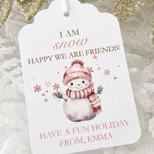 Printed Girl Snowman Christmas Gift Favor Tags for School Classroom Friends, Christmas Holiday Favor Tags for Girl, Snow Glad We Are Friends