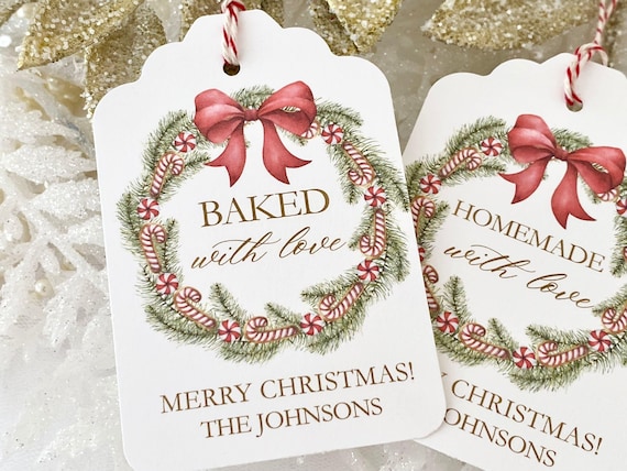 Baked with Love Christmas Tags Labels, Homemade with Love Christmas Tags, From the Kitchen Tags, Holiday Baking Cookie Tags, Candy Cane Tags