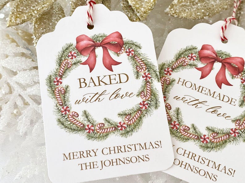 Baked with Love Christmas Tags Labels, Homemade with Love Christmas Tags, From the Kitchen Tags, Holiday Baking Cookie Tags, Candy Cane Tags Bild 1