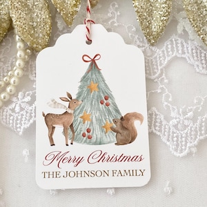 Printed Christmas Gift Tags, Personalized Custom Christmas Tags, Christmas Holiday Family Name Tags, Woodland Deer Christmas Tags Labels