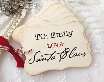 Personalized Santa Claus Christmas Gift Tags, Handmade