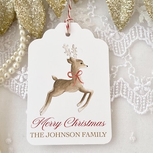 Printed Reindeer Christmas Gift Tags, Personalized Custom Christmas Reindeer Tags, Christmas Family Children Name Tags, Santa&#39;s Reindeer Tag