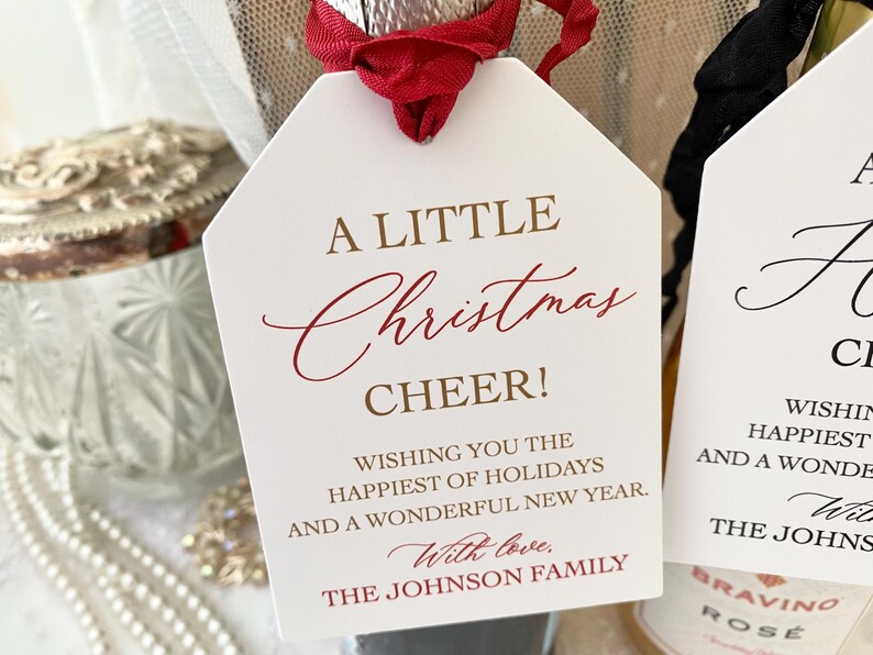 Printed Christmas Cheer Wine Tags, Christmas Party Champagne Gift Tags, Holiday Wine Cheer Tags, Holiday Champagne Tag, Corporate, Employee image 2