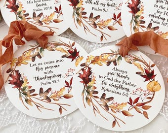 Bible Verse Fall Autumn Thanksgiving Tags, Scripture Fall Autumn Thanksgiving Tags, Friendsgiving Favor Gift Tags, Hostess Gift Tags