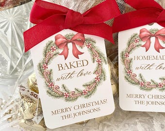 Christmas Holiday Baked with Love Favor Gift Cookie Bags, From the Kitchen Christmas Favor Gift Bags, Candy Cane Wreath Favor Bags Hostess
