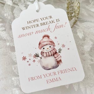 Printed Pink Snowman Christmas Gift Favor Tags for School Classroom Friends Teacher, Christmas Holiday Favor Tags for Girls, Snow Much Fun