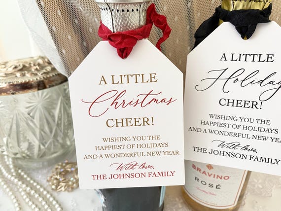 Printed Christmas Cheer Wine Tags, Christmas Party Champagne Gift Tags, Holiday Wine Cheer Tags,  Holiday Champagne Tag, Corporate, Employee