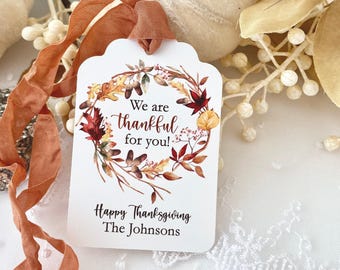 Happy Thanksgiving Friendsgiving Favor Gift Tags Labels, We are Thankful for You Hostess Business Employee Tags, Fall Leaves Autumn Fall Tag
