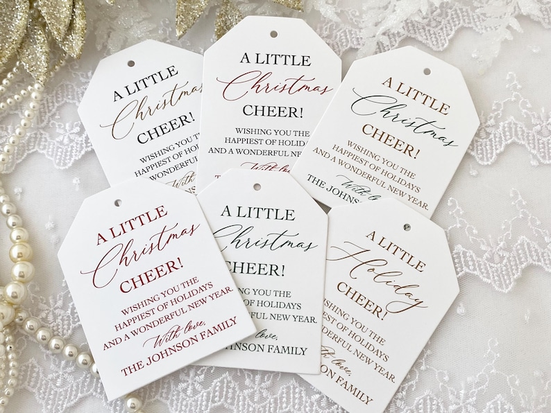 Printed Christmas Cheer Wine Tags, Christmas Party Champagne Gift Tags, Holiday Wine Cheer Tags, Holiday Champagne Tag, Corporate, Employee image 4