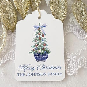 Printed Blue Willow Christmas Gift Tags, Chinoiserie Christmas Gift Tags, Personalized Grandmillenial Christmas Gift Tags, Blue Christmas