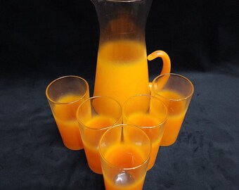 West Virginia Specialty Glass Blendo Orange Frosted 64 Krug & 5 Gläser 12 oz