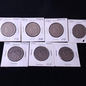 Lot of 7 Old 1985 75 Aniversario De La Independencia De Mexico 200 pesos coin