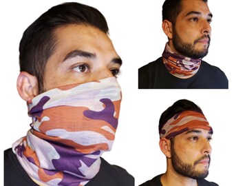 Multi Functional Unisex Reusable Purple/Brown Camo Cloth Face Covering, Tube Neck Scarf, Headwear/Washable Head Band/Bandana/Dust Mask Cover