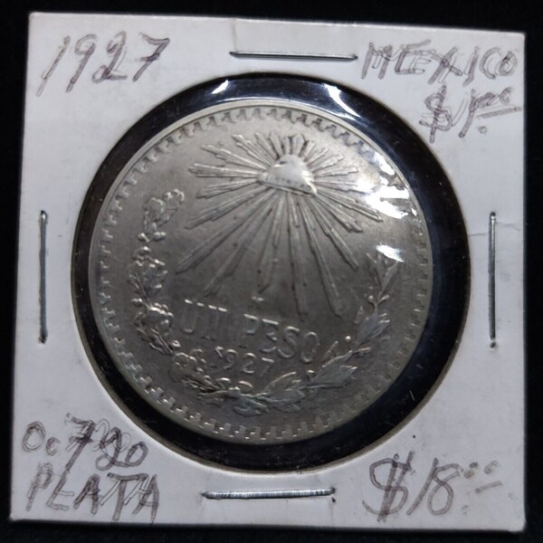Rare 1927 Collectible Mexico Un Peso 0.720 Silver & Rays Uncirculated Coin Mint