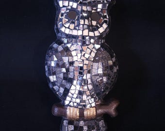 Mexican Fine Art Owl Mosaic Black Wall Hanging Home Decor Disco Mirror Mirrored