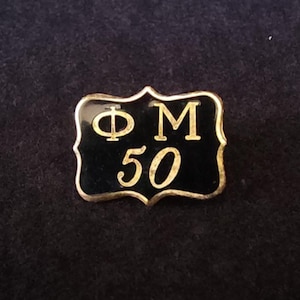 Vintage Phi Mu Greek Fraternity Sorority Lapel Pin Black & Gold Tone Pin Brooch