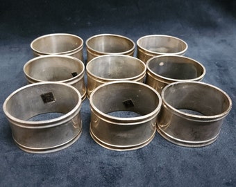 Vintage Set of 9 Silver Plated Traditional Oval Plain Napkin Rings Made India