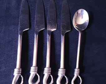 5 Gourmet Settings TWIST Dinner Knives Knife Spoon Stainless Flatware 18/10
