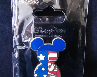 Disney Official Pin Trading USA Patriotic 2008 Red White Blue Mickey Ears Rare