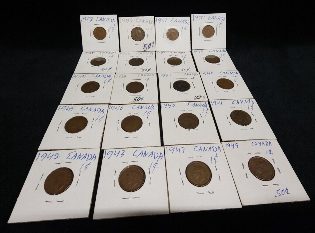 カナダ 小型 1 セント 20 枚 コイン ロット 1939-1952 カナダ 1 ペニー セット ロット - Etsy 日本
